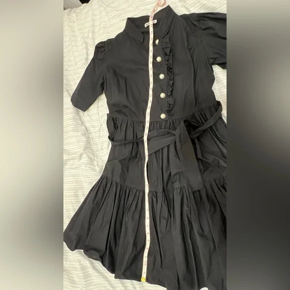 BATSHEVA DRESS - Pearl-Button Black Cotton Dress - Picture 10 of 14